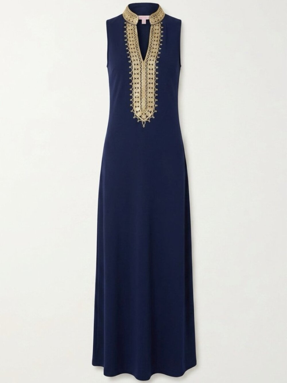 Lilly Pulitzer Jane Maxi Dress Coastal Preppy Navy Gold Embroidered Size 4